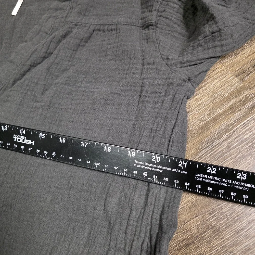 Free People Womens S Gauze Blouse Charcoal Gray Frayed Hem Henley V-Neck Top - Picture 3 of 8